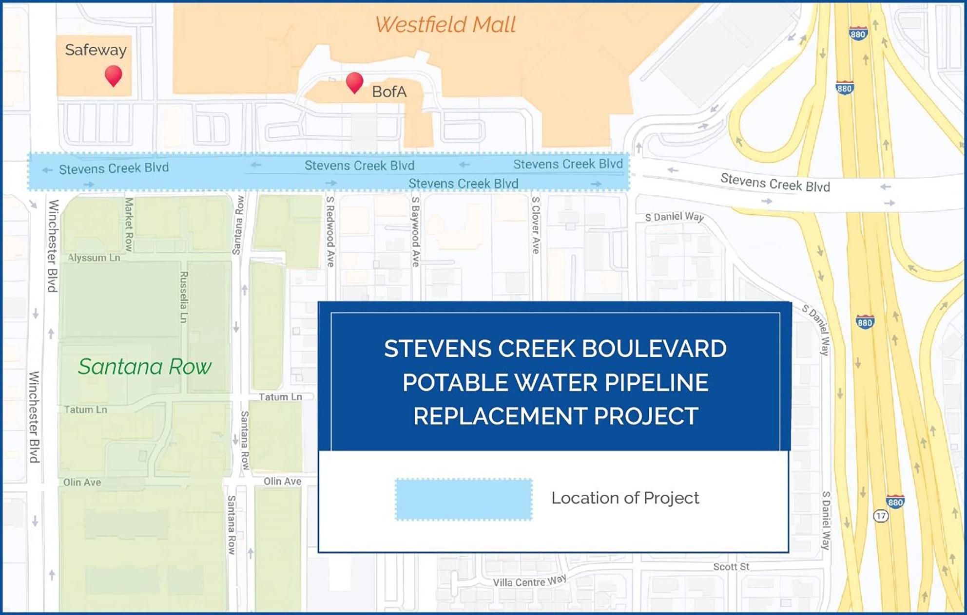 a map of Stevens Creek Blvd