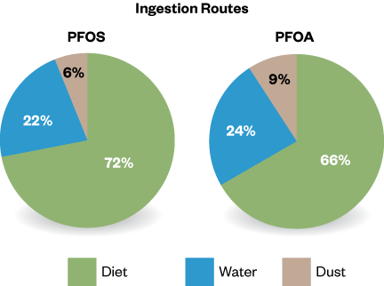 Charts depicting ingestion routes of PFOS and PFOA