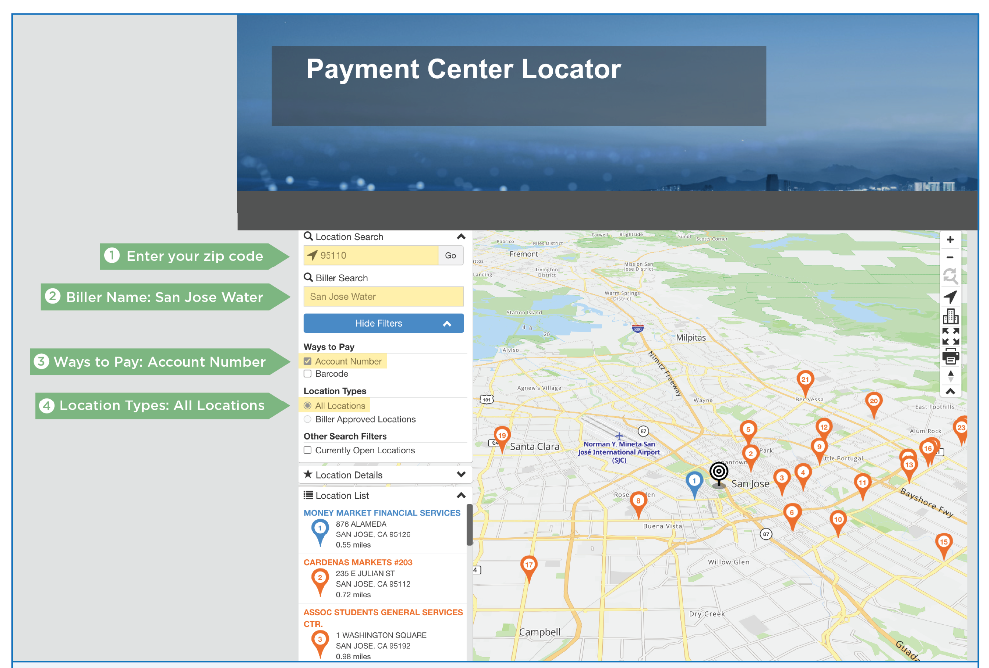 payment center locator map/instructions