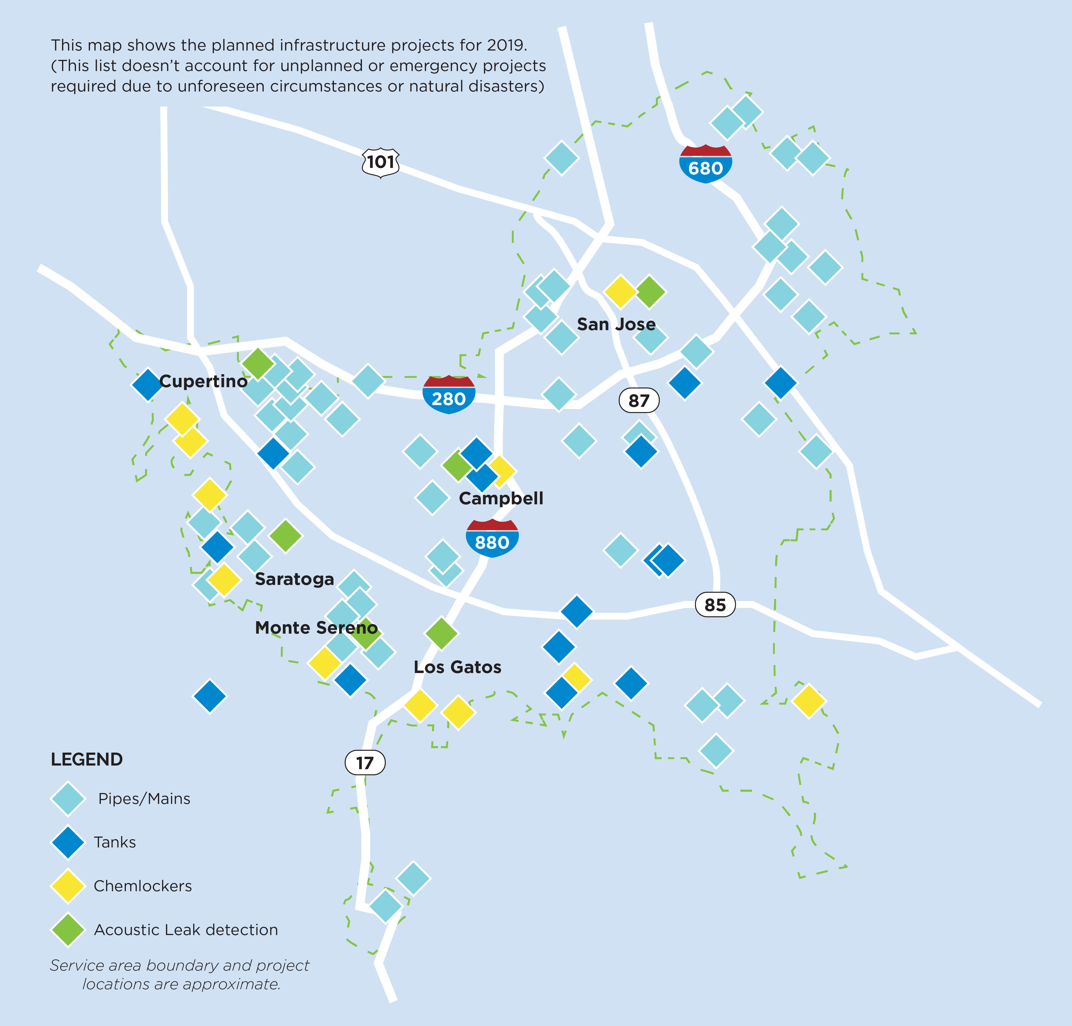 San Jose Water 2019 Infrastructure projects map San Jose Water 2019 Infrastructure projects map