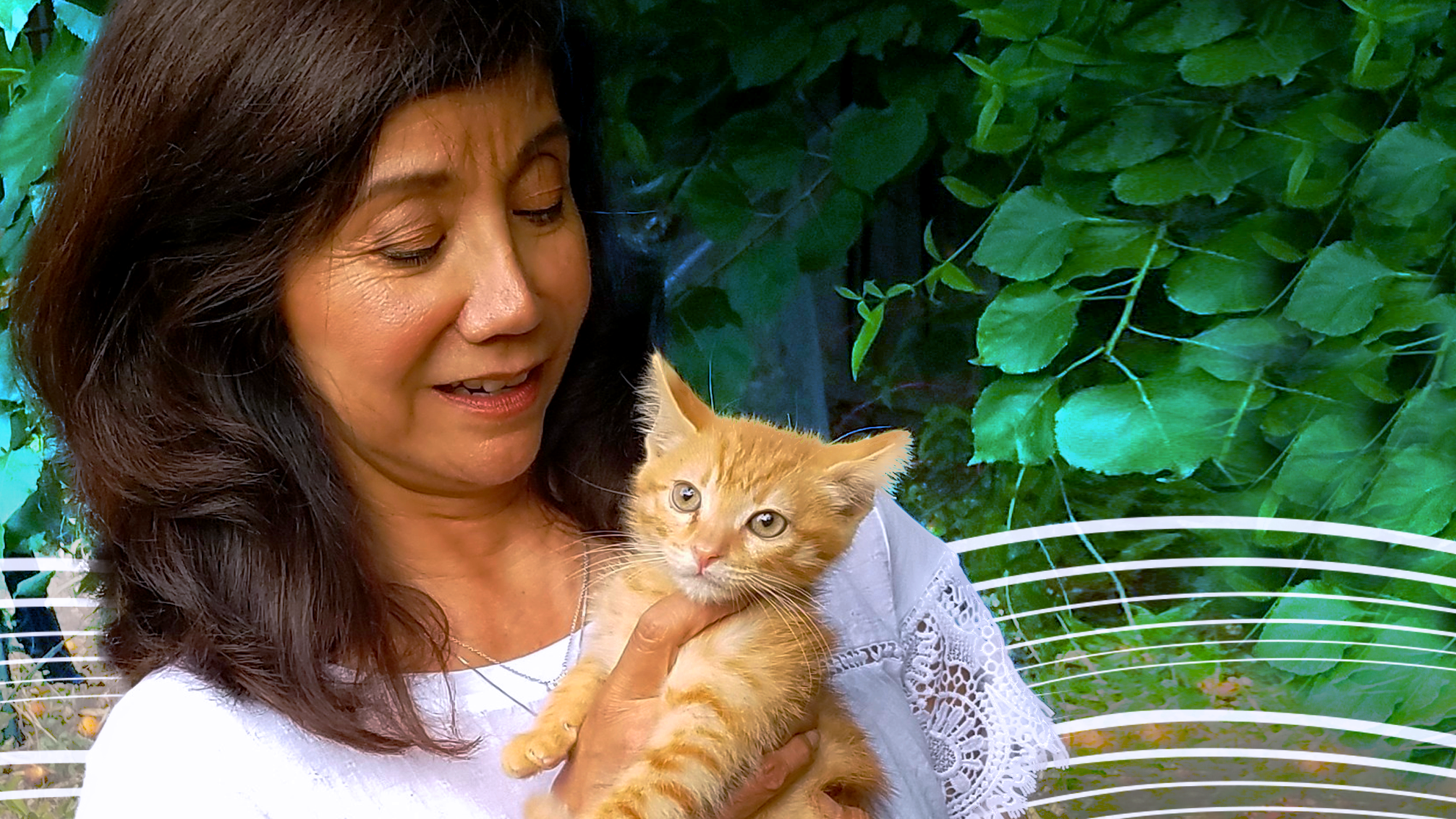 Madeline with orange tabby kitten