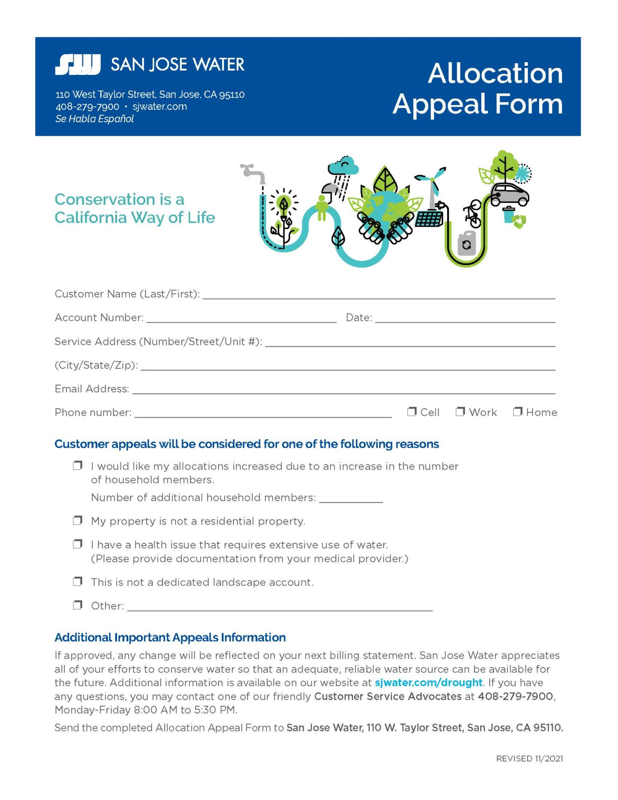 Preview image of the Allocation Appeal Form
