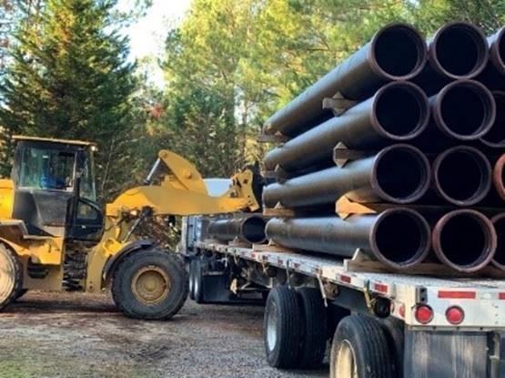 Truck loaded with water mains