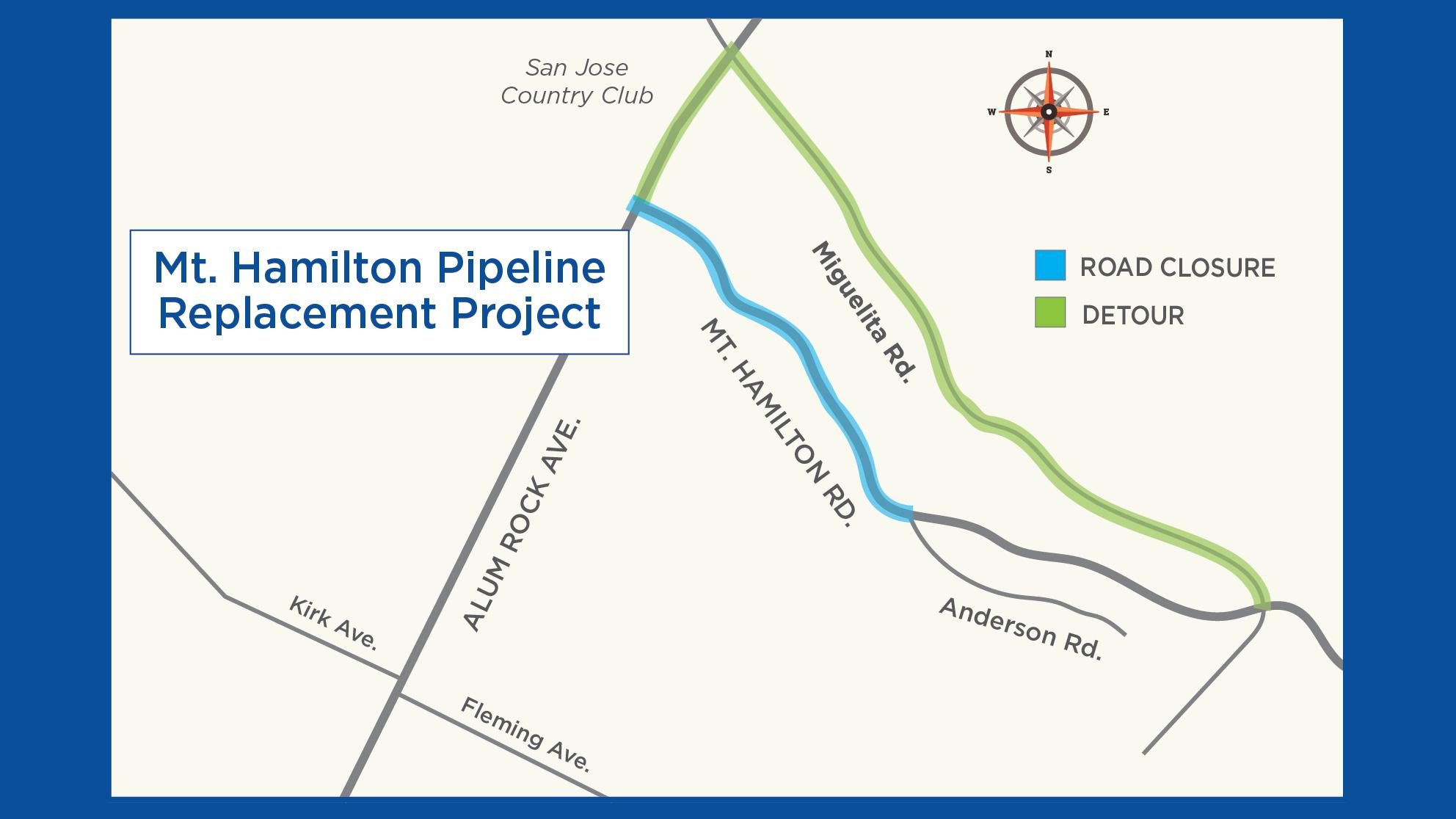 Map of Mt. Hamilton Pipeline Replacement Project area