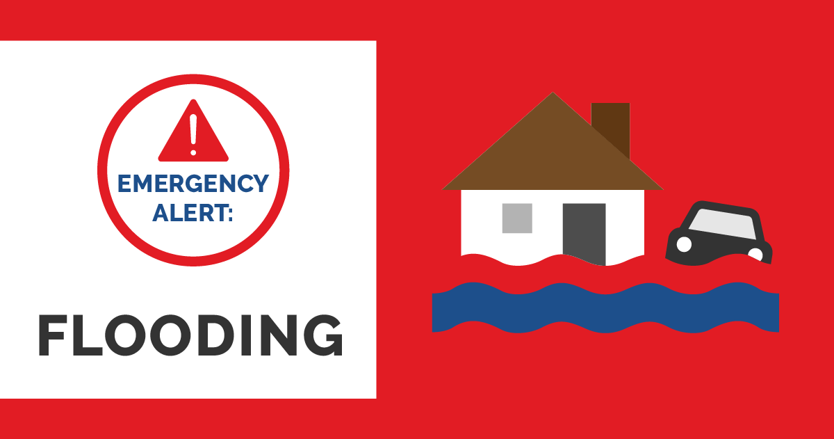 Graphic with text "Emergency Alert: Flooding"