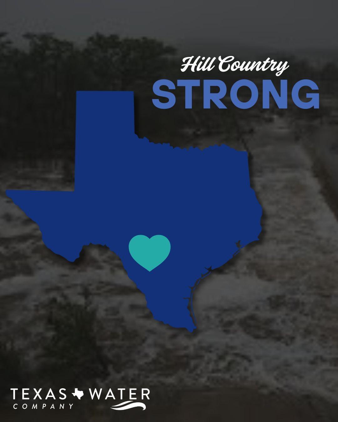 Hill Country Strong graphic showing state of texas with heart